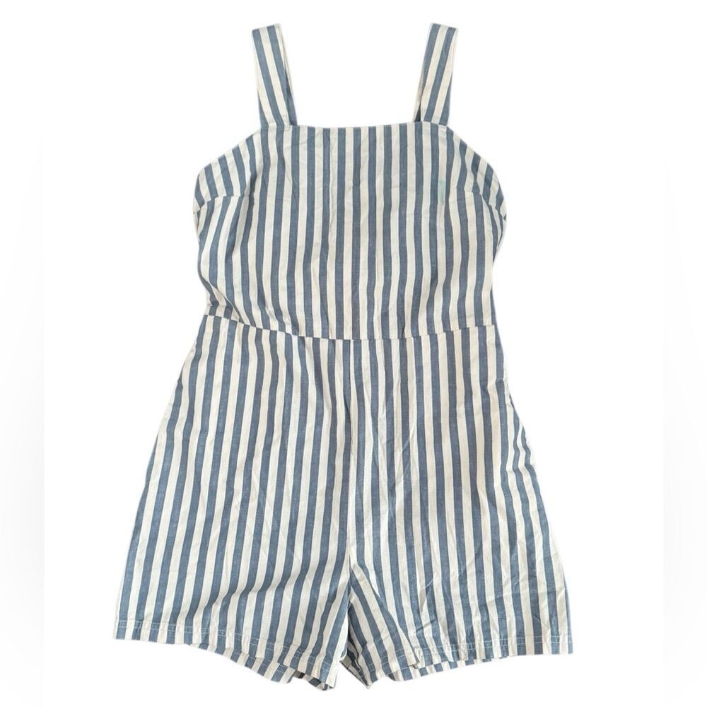 NWT United By Blue Women's Organic Retro Blue Stripe Romper Size Small *Flaw